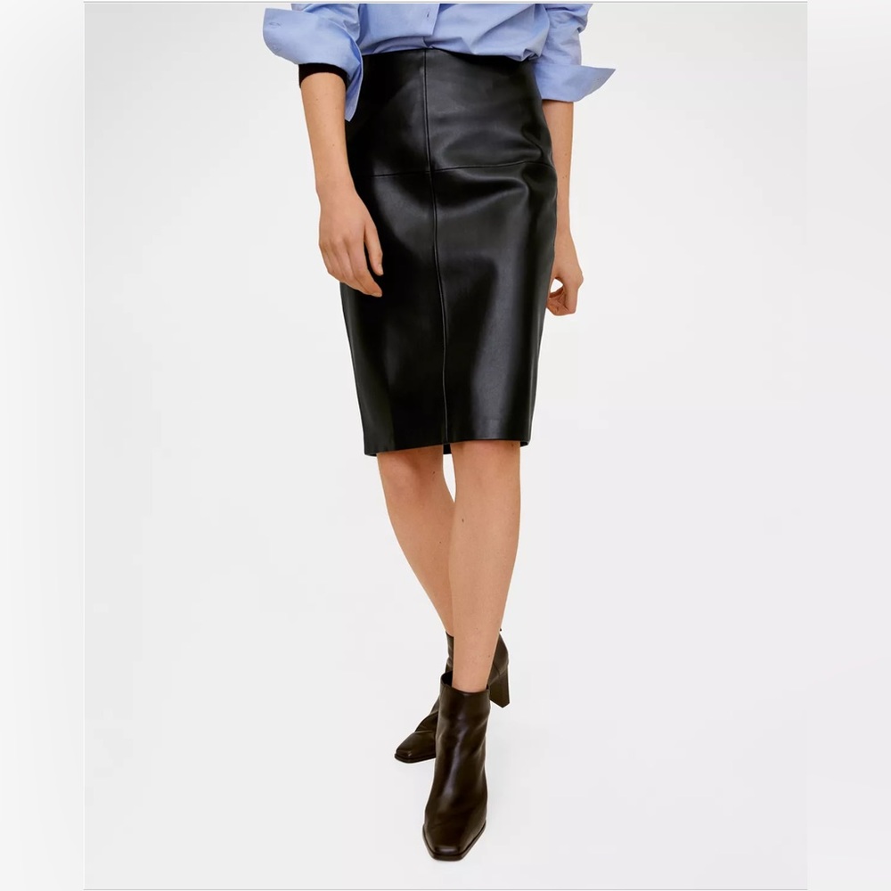Mango Black Faux Leather Pencil Skirt